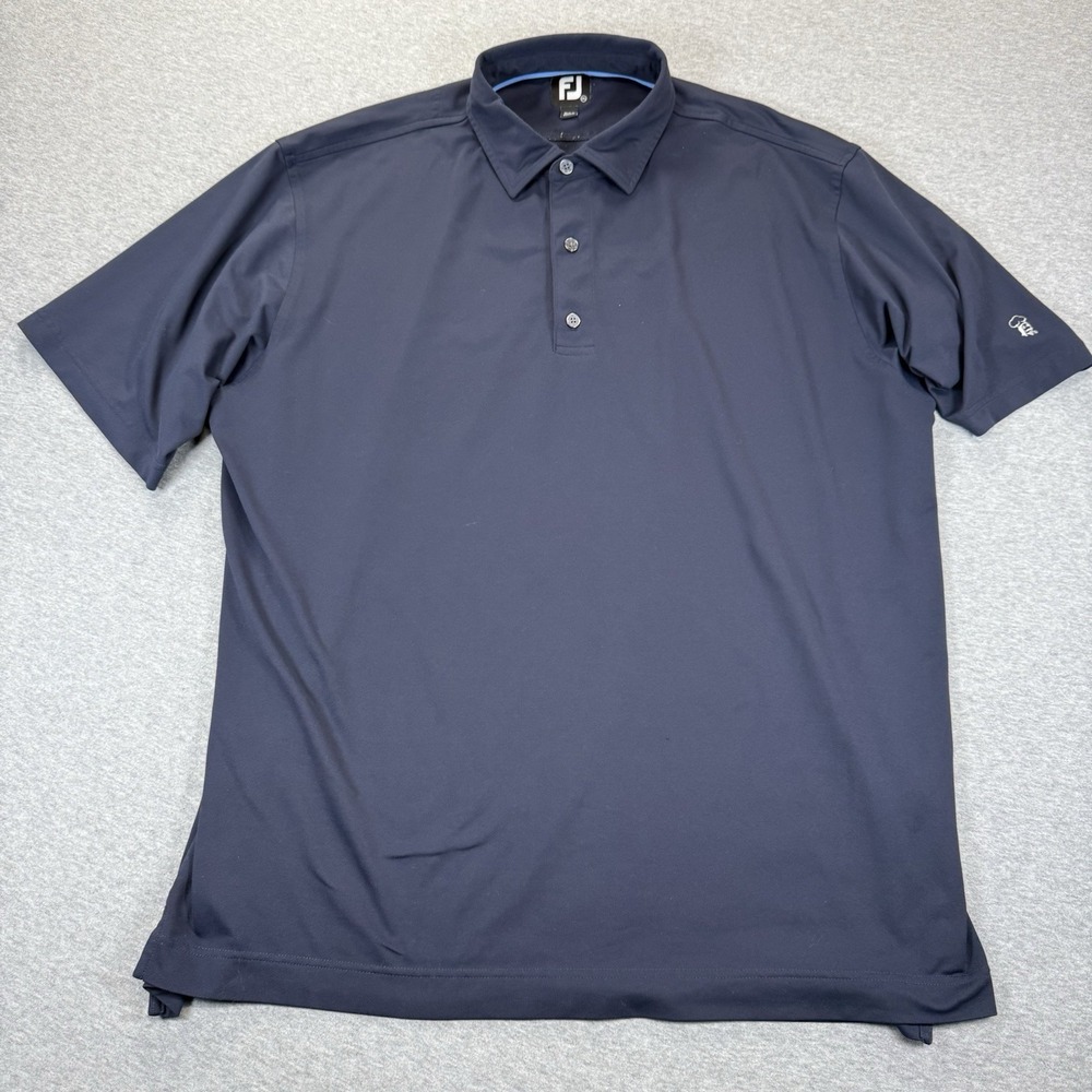 FootJoy Polo Shirt Mens 2XL Navy Blue Golf Sleeve Logo Athletic Fit Short Sleeve